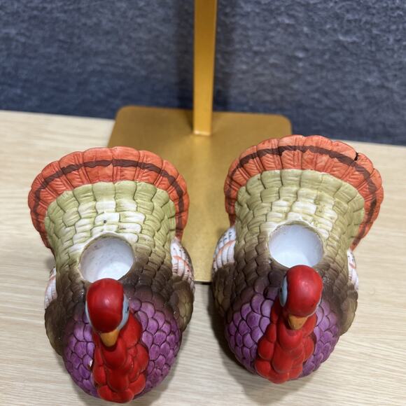 Vintage Lillian Vernon Turkey Dinner Candle Holders Handmade Taiwan Set of 2 - Picture 4 of 9